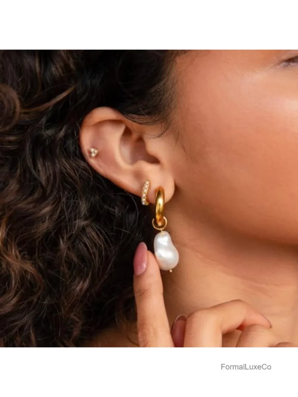 14K Gold Plated Freshwater Pearl Dangle Hoop Earrings for Women Bridal Wedding